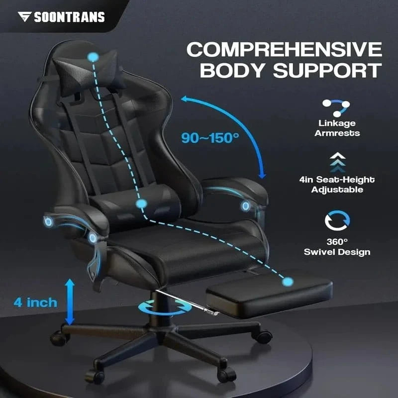 Ergonomic Gaming Chair with Footrest, Adjustable Home Office PC Chair, Comfortable Computer Chair with Headrest - FastZen