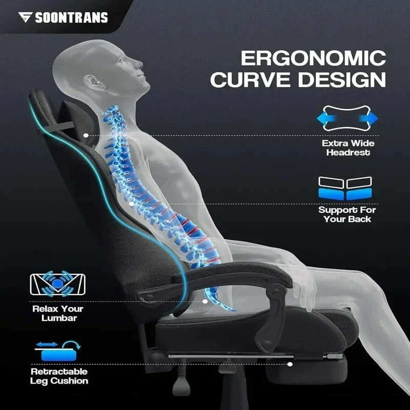 Ergonomic Gaming Chair with Footrest, Adjustable Home Office PC Chair, Comfortable Computer Chair with Headrest - FastZen