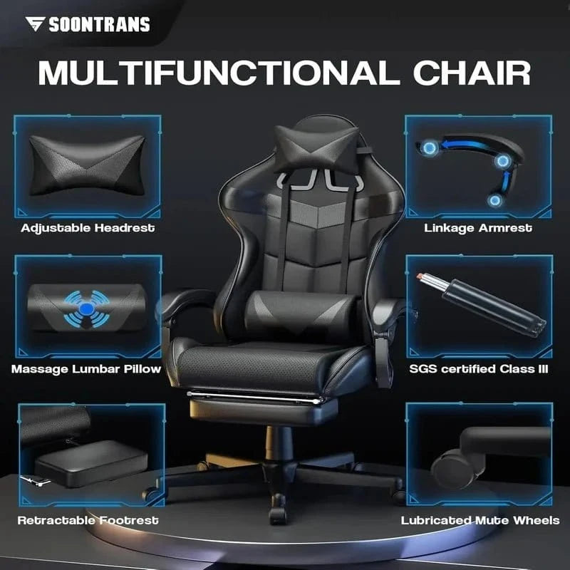 Ergonomic Gaming Chair with Footrest, Adjustable Home Office PC Chair, Comfortable Computer Chair with Headrest - FastZen