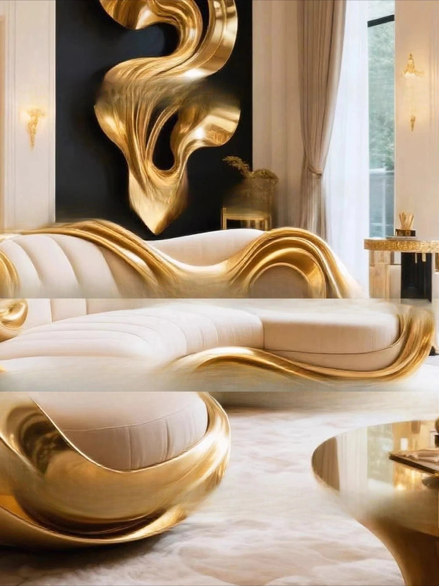 French light luxury high - end sofa, villa curved solid wood sofa cream antique semi - circular arc special - shaped creativity - FastZen