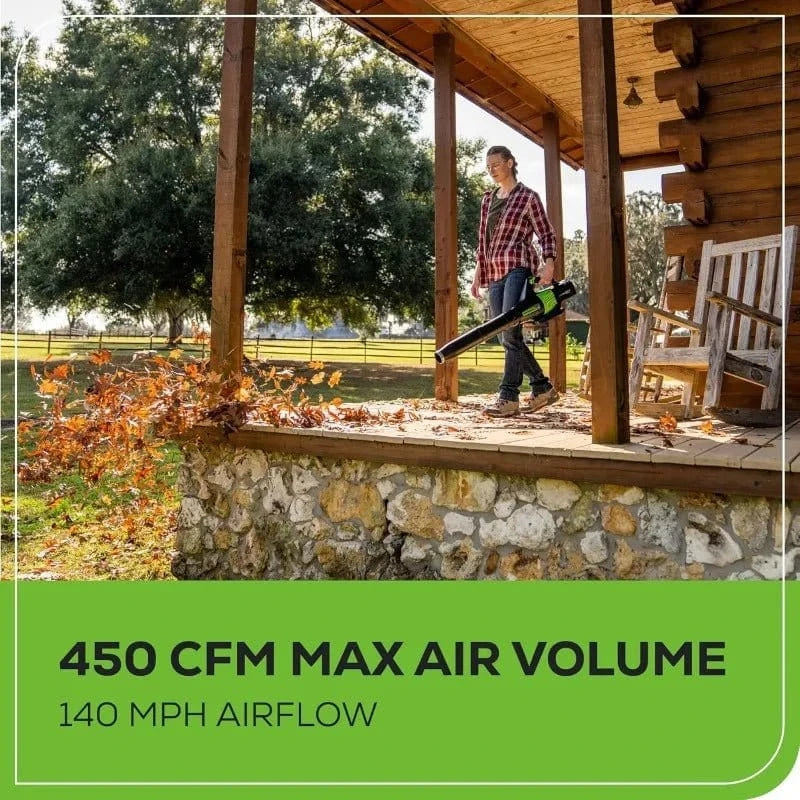 Greenworks 60V Cordless Leaf Blower, 450 CFM, Includes 2.0Ah Battery & Rapid Charger - FastZen