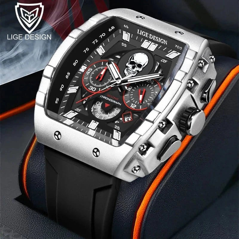 LIGE Fashion Sport Skull Watch for Men – Luxury Chronograph Quartz Waterproof Wristwatch - FastZen