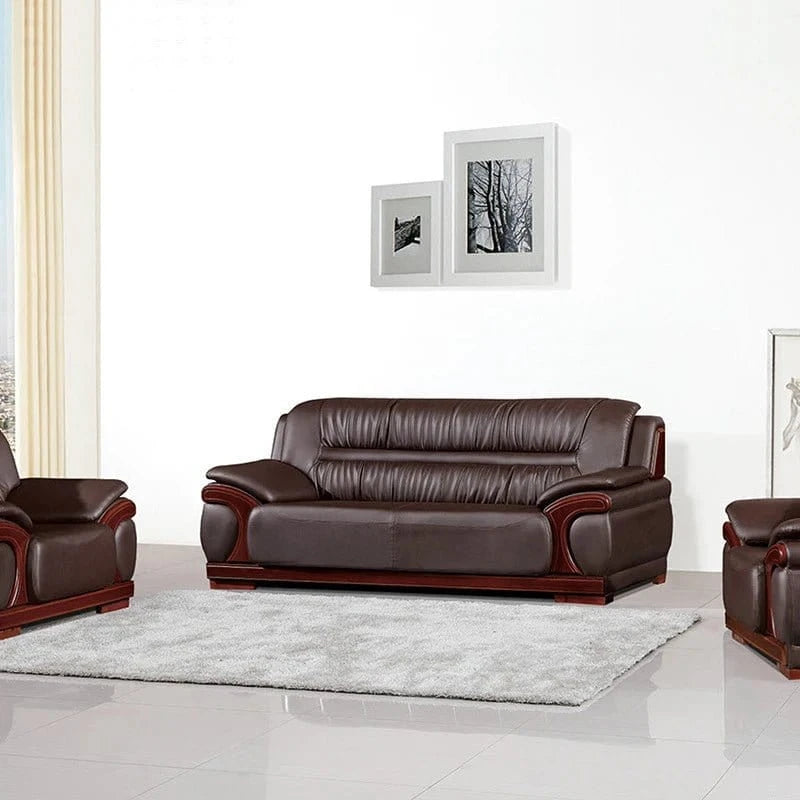Luxurious Chinese Style Office Sofa Set – Solid Wood Frame & Waterproof Leather Couch | Comfortable Reception Seating - FastZen
