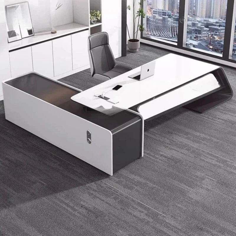 Luxury L - Shaped Executive Desk – Modern Aesthetic Office Furniture for Managers, Designer Computer Table & Organizer Workstation - FastZen