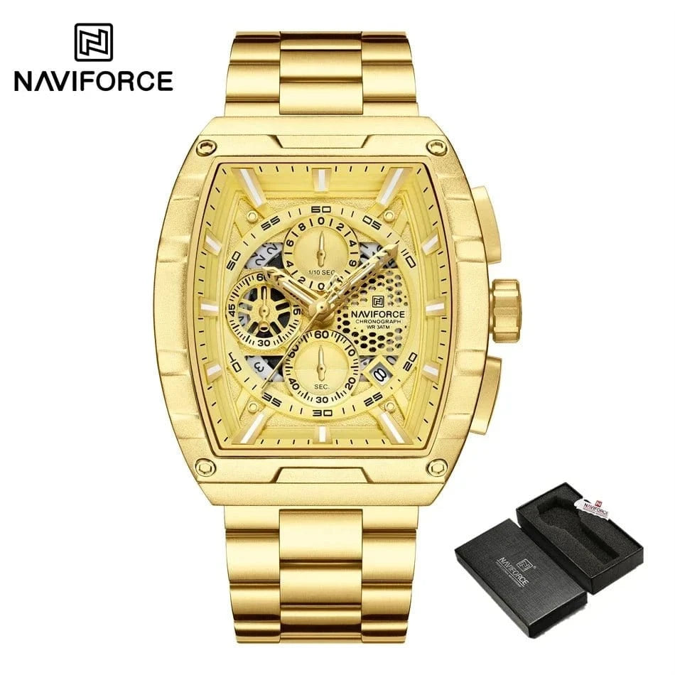 Luxury Men’s Tonneau Quartz Wristwatch – Waterproof Chronograph with Auto Date - FastZen