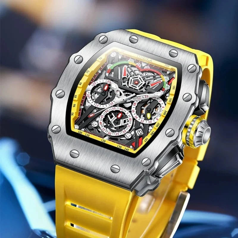 Luxury Tonneau Chronograph Watch for Men – Stainless Steel Quartz - FastZen