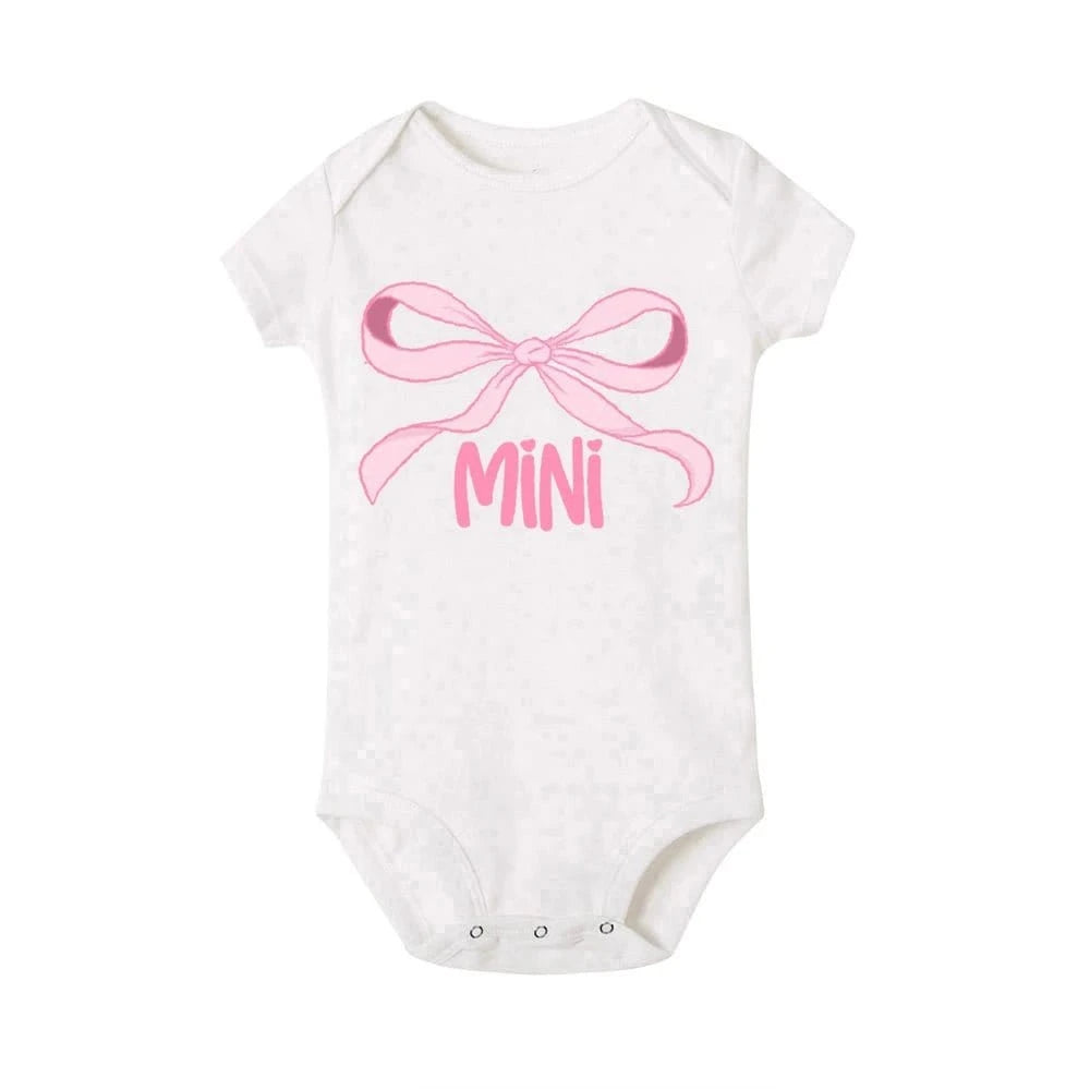 Mama & Mimi Bow Print Matching Family Outfits – Mother & Daughter Short Sleeve Tops, Baby Jumpsuit Set - FastZen