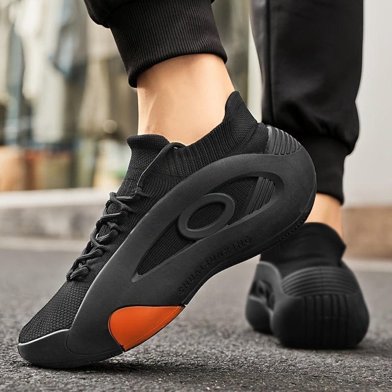 Men's Lightweight Breathable Slip - On Sneakers – Cushioned PVC Sole, White/Black/Red Accents - FastZen