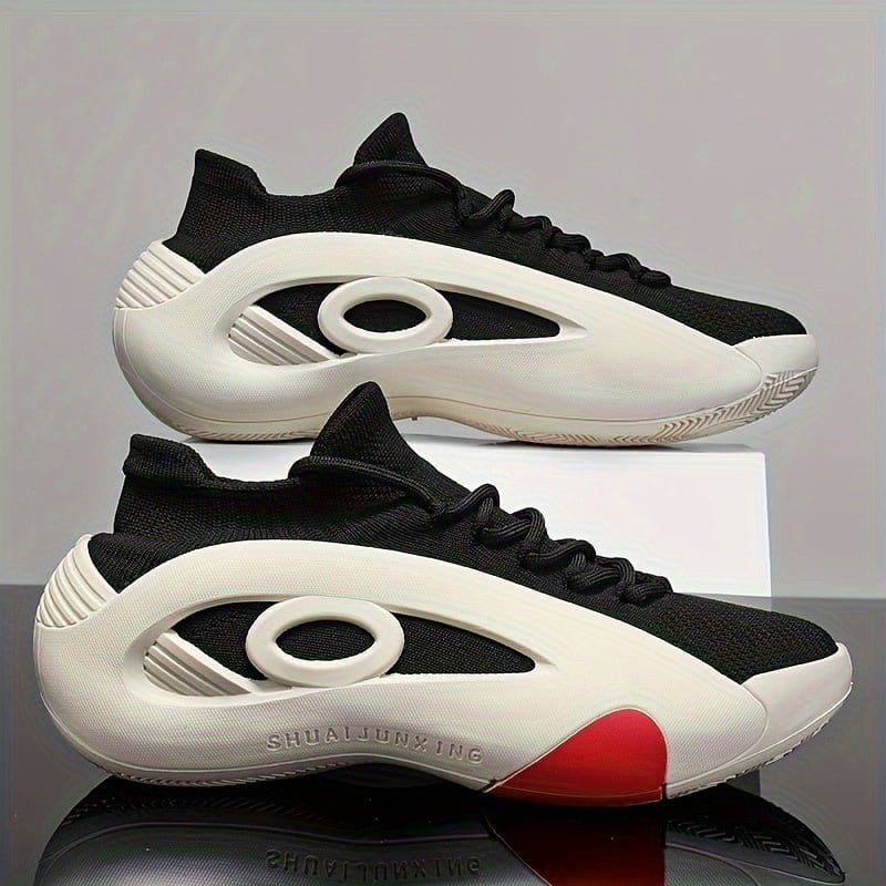 Men's Lightweight Breathable Slip - On Sneakers – Cushioned PVC Sole, White/Black/Red Accents - FastZen