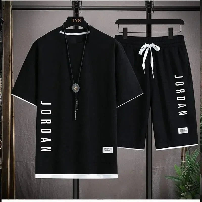 Men’s Summer 2025 Waffle Fabric Sports Set – Casual Loose T-Shirt & Shorts for Running & Leisure - FastZen