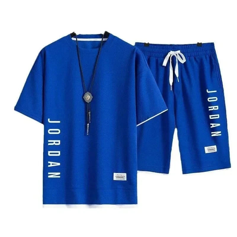 Men’s Summer 2025 Waffle Fabric Sports Set – Casual Loose T-Shirt & Shorts for Running & Leisure - FastZen