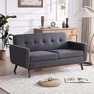 Mid - Century Modern Loveseat 65.2"_Sofa - Tufted Upholstered Couch – Solid Frame, Stylish & Comfortable Seating - FastZen