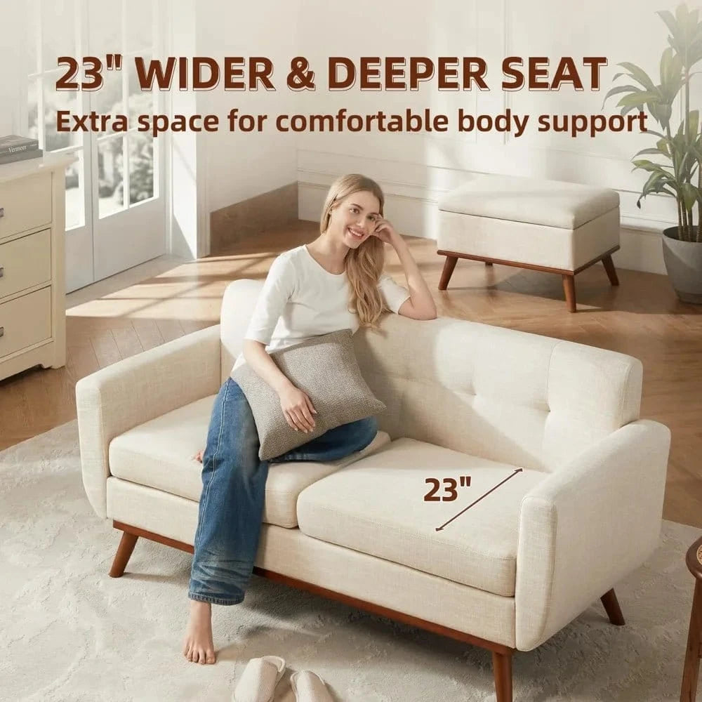 Mid - Century Modern Loveseat 65.2"_Sofa - Tufted Upholstered Couch – Solid Frame, Stylish & Comfortable Seating - FastZen