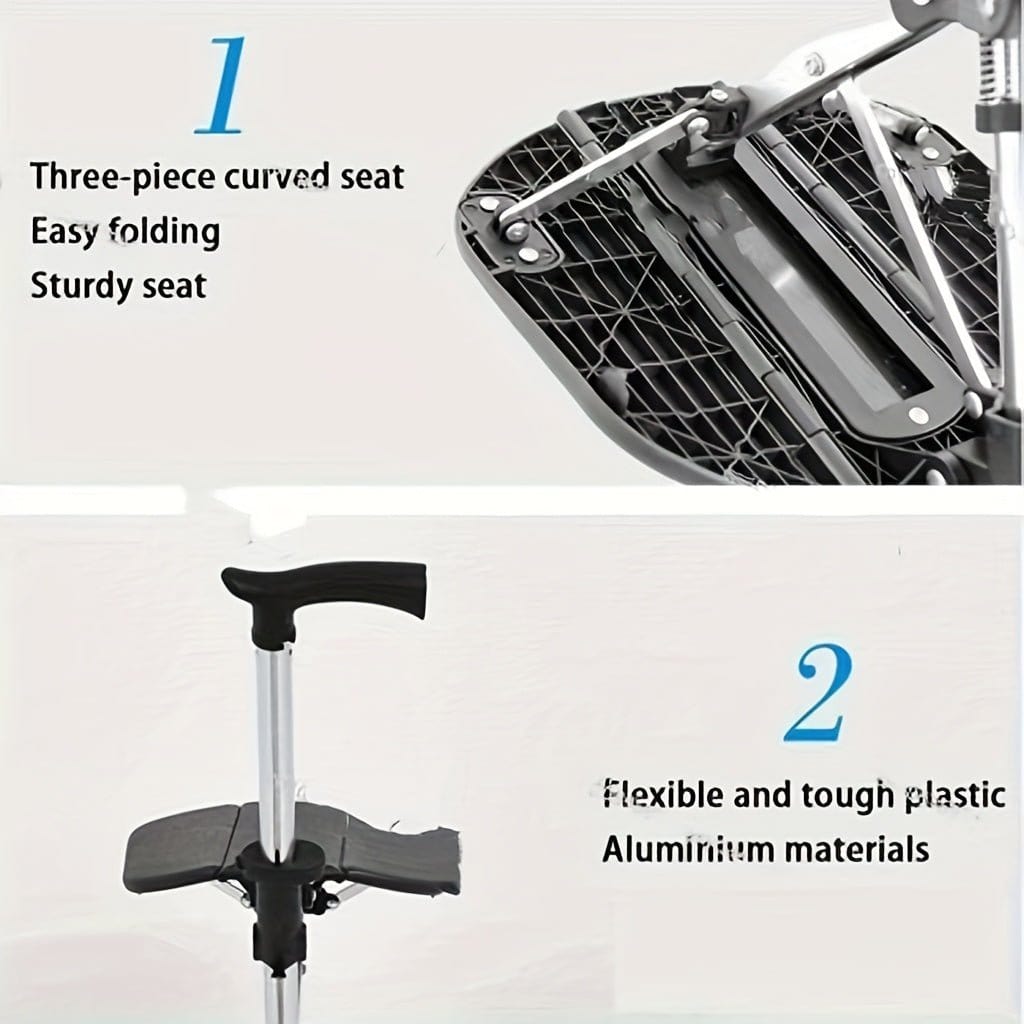 New High Quality Aluminum Alloy Foldable Cane Stick with Seat Adjustable Elderly Crutch Chair with Stool - FastZen