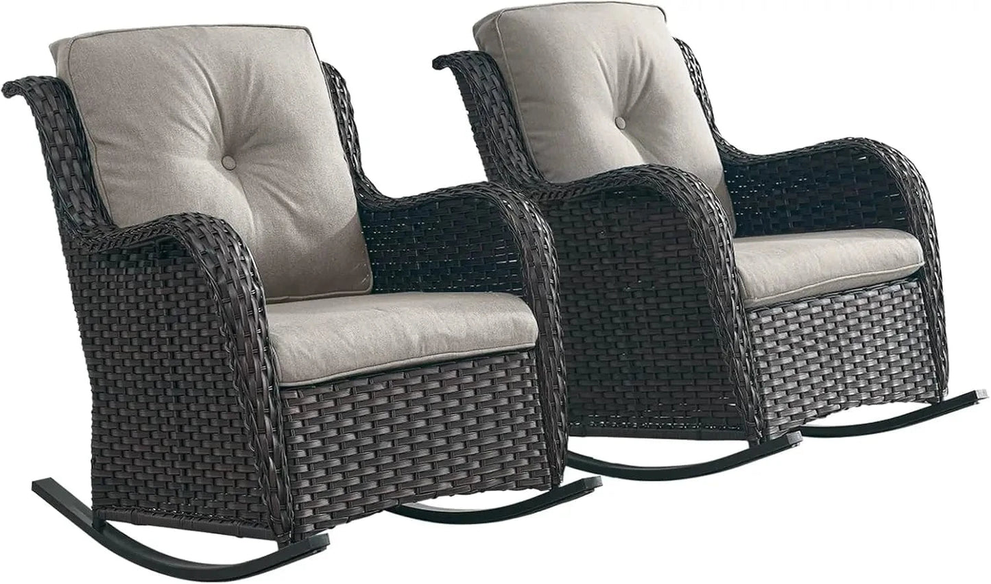 Patio Chairs Outdoor Rocking Chair – 2 - Piece Wicker Rattan Rocker Set - FastZen