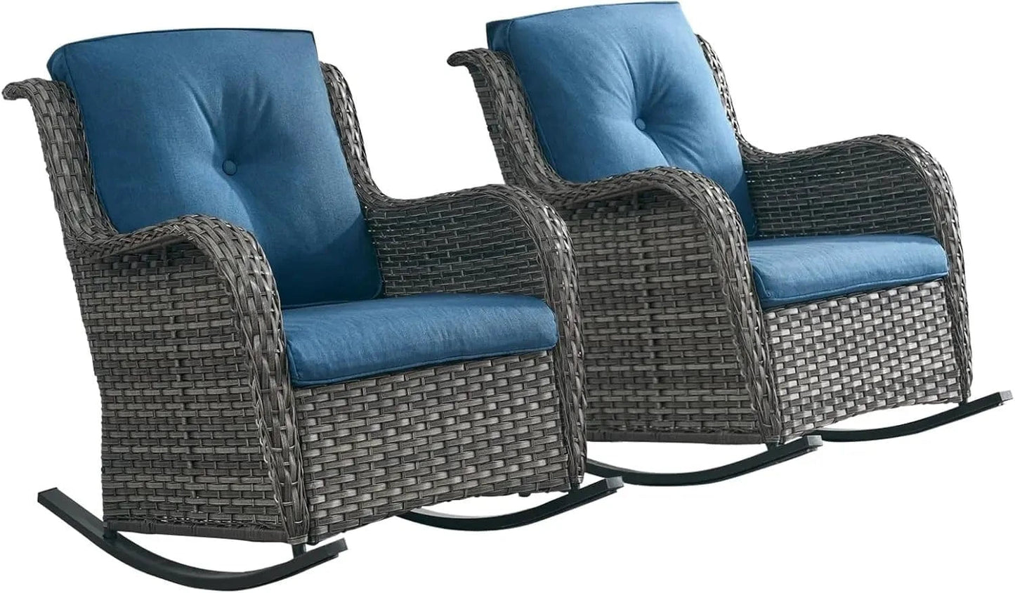 Patio Chairs Outdoor Rocking Chair – 2 - Piece Wicker Rattan Rocker Set - FastZen