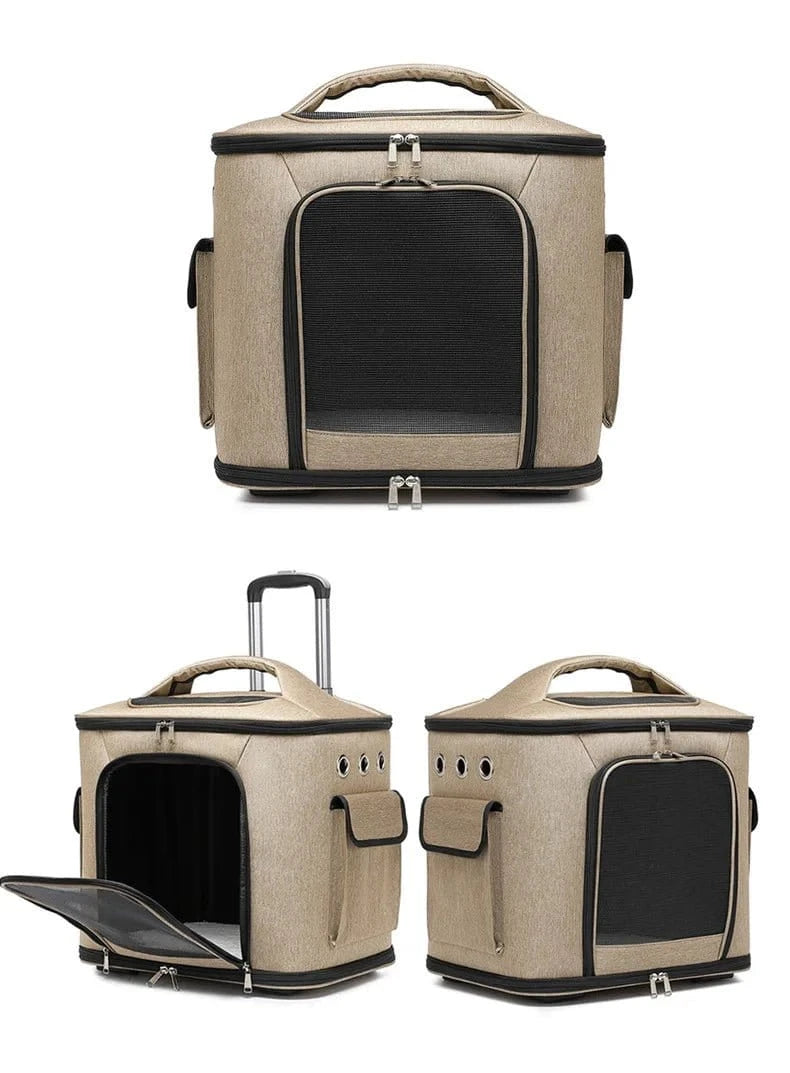 Pet Travel Trolley Bag with Silent Wheels – Portable Large Capacity Breathable Carrier for Cats & Dogs - FastZen