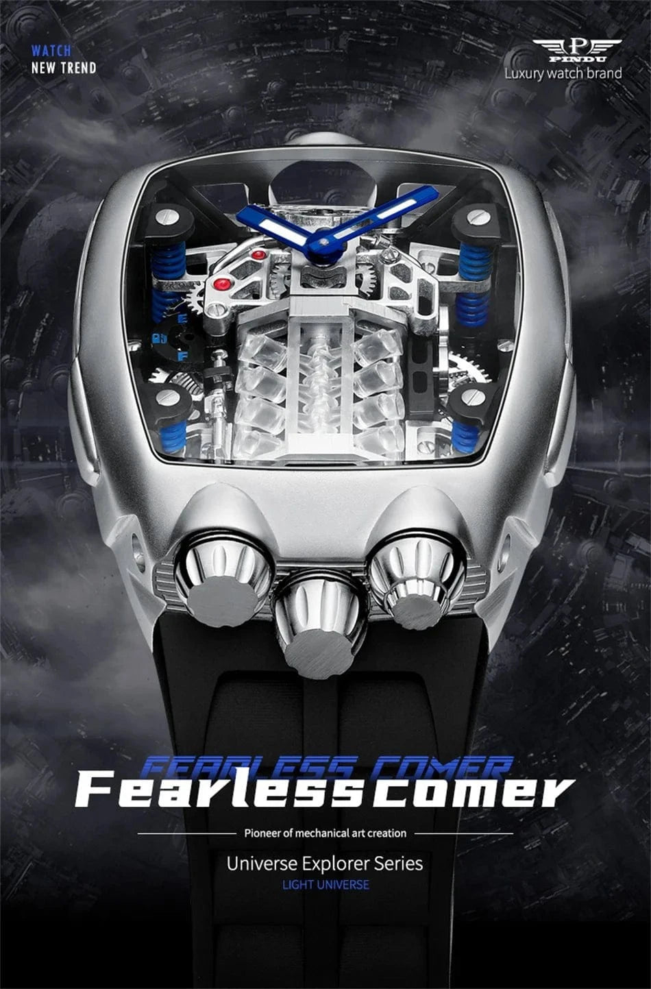 PINDU DESIGN Mens Watches Top Brand Luxury Automatic Watch Engine 16 Cylinder Skeleton Men Mechanical Watch Japan NH05A Watch - FastZen