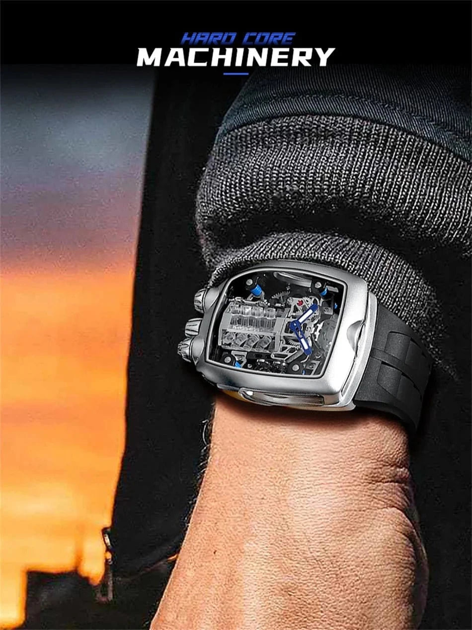 PINDU DESIGN Mens Watches Top Brand Luxury Automatic Watch Engine 16 Cylinder Skeleton Men Mechanical Watch Japan NH05A Watch - FastZen