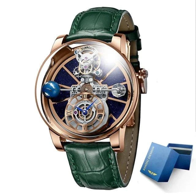 PINDU Design Watches Man Starry Sky Watch For Men Quartz Wristwatches Clock Earth Theme Design Man Watch Celestial Body Series - FastZen