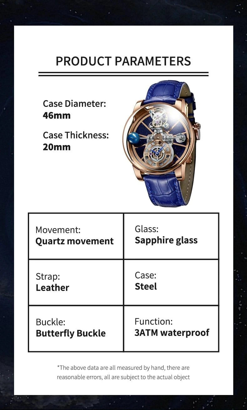 PINDU Design Watches Man Starry Sky Watch For Men Quartz Wristwatches Clock Earth Theme Design Man Watch Celestial Body Series - FastZen