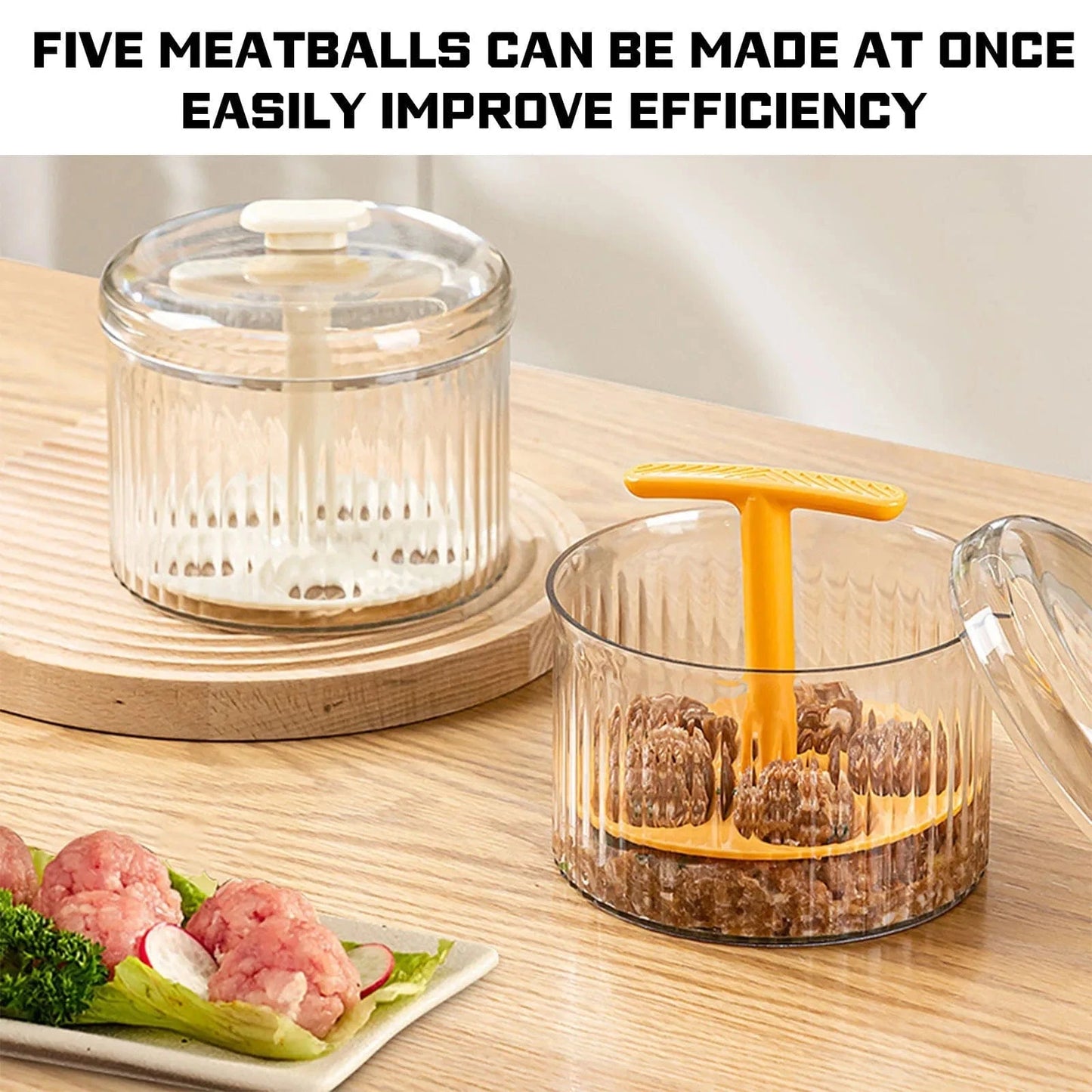 Quintuple Meatball Maker with Container – Creative Kitchen Meat Baller Press Tool & Mince Storage Box with Lid - FastZen