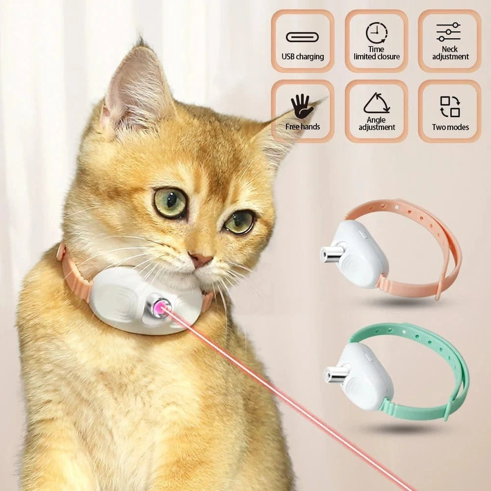 Smart Laser Cat Teaser Collar – USB Rechargeable Interactive Toy with Automatic Laser Pointer for Kitten Play & Training - FastZen