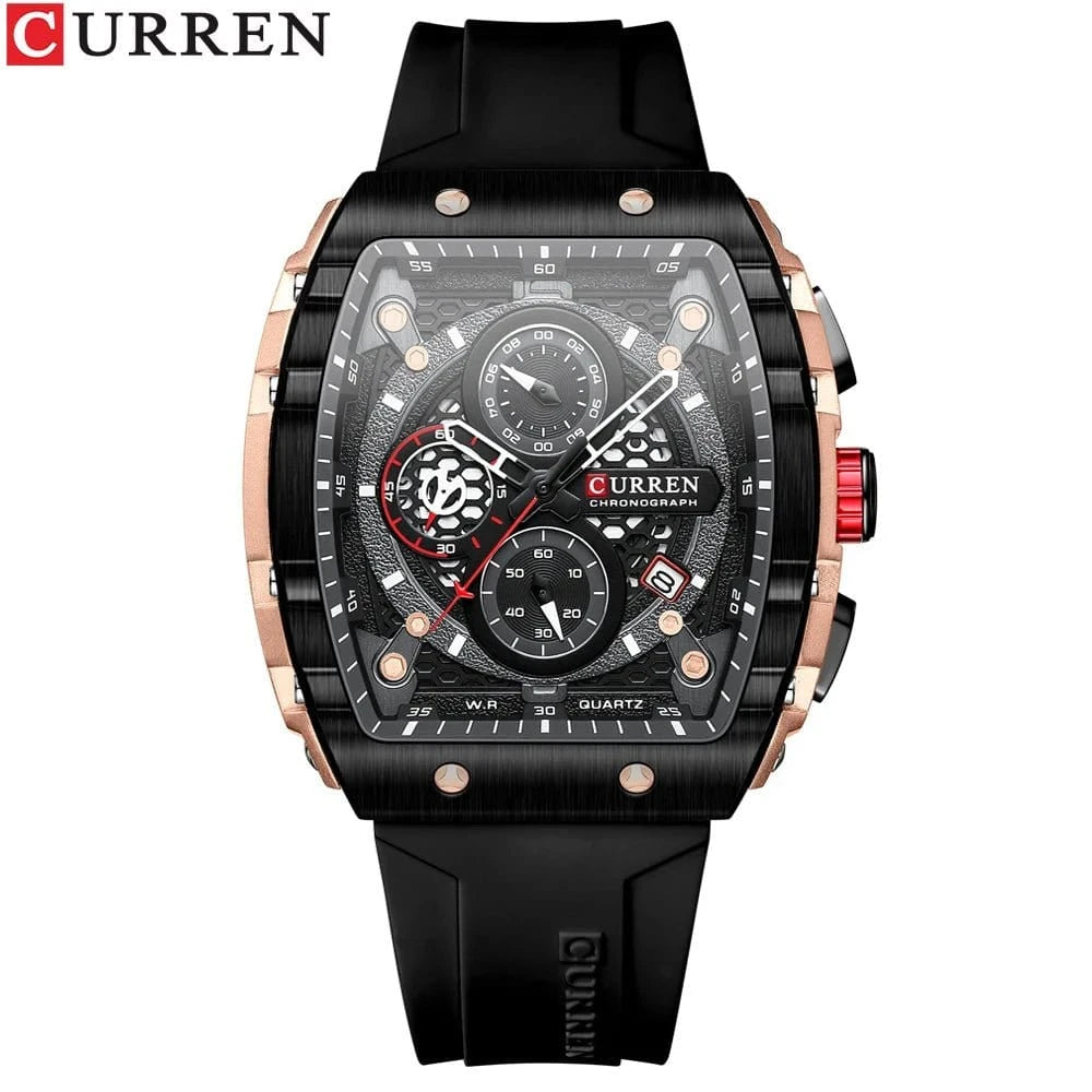Sports Rectangular Quartz Watch – Large Dial with Silicone Band & Auto Date - FastZen
