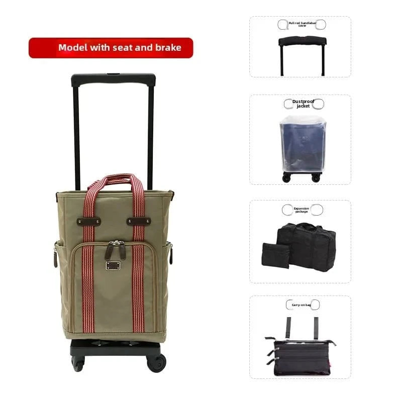 Trolley Bag with Silent Universal Wheels – Travel Case with Boarding Belt and Small Seat Function - FastZen