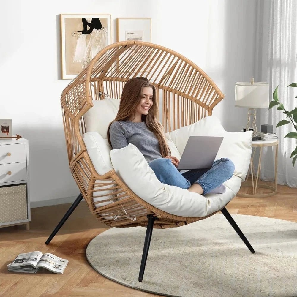 Wicker Egg Chair – Outdoor Rattan Patio Lounge Chair with Cushion - FastZen