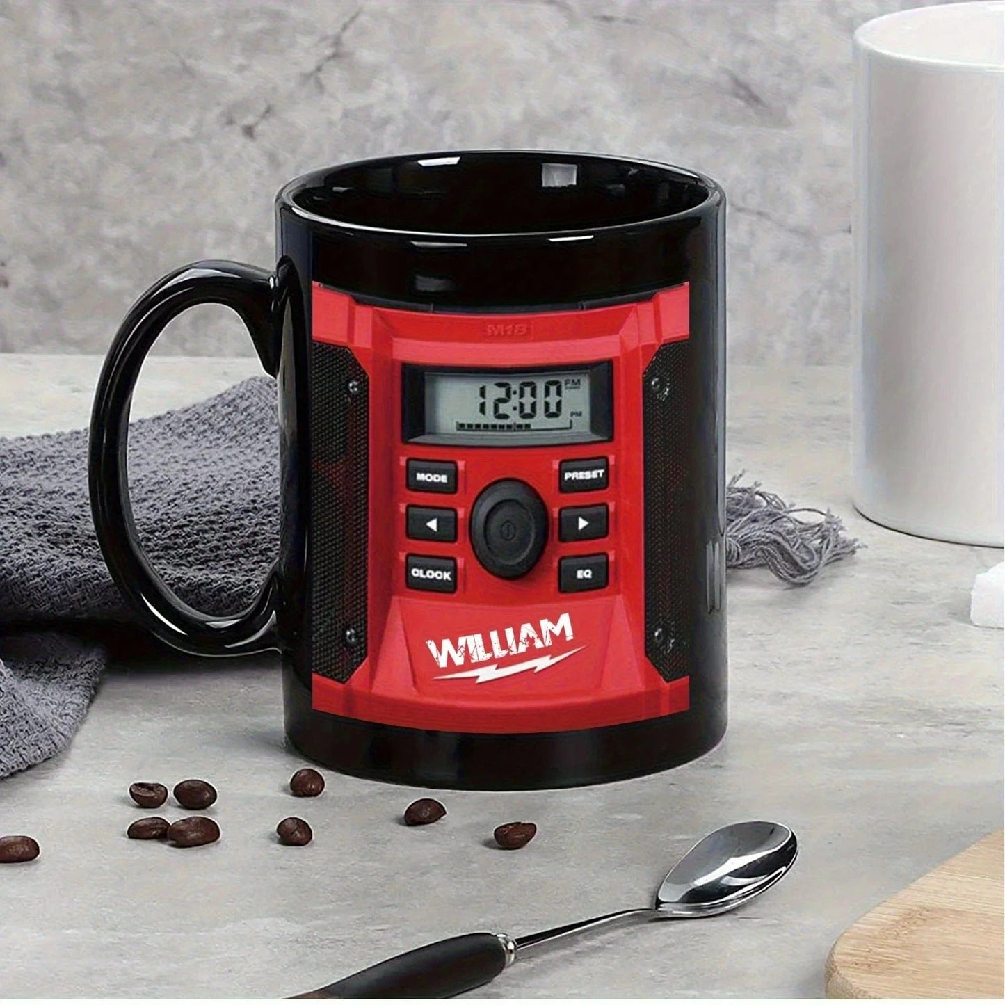 11oz (325ml) Patterned Mug with Digital Clock and Music Player – Coffee or Milk Cup, Perfect Gift for Father’s Day or Boy - friends - FastZen