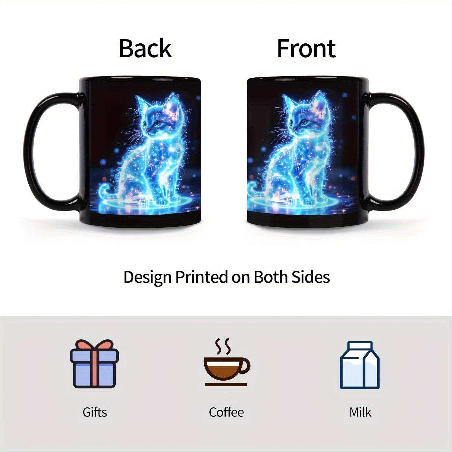 1pc Glowing Neon Blue Cat Coffee Mug - Ceramic Cup with Electric Blue Kitten & Stars, Dishwasher Safe - Perfect Gift for Cat Lovers, Birthdays, Christmas, Valentine's - Ideal for Home, Cafes, Offices - Decorative Kitchenware, - FastZen