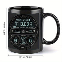 1pc Large 11oz Coffee Mug Cup with Digital Clock Design - Black with Blue Accents, Heavy - Duty Construction for Camping, Home, Office - Ideal Gift for Christmas, Halloween, Thanksgiving, Father's Day - Hand Wash Only - Ideal f - FastZen