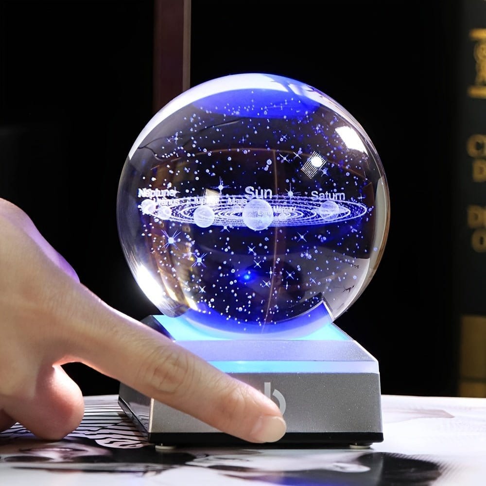 1pc Small 3D Solar System Crystal Ball With LED Base, Night Light For Home Decoration, Gift For Astronomy Lovers - FastZen