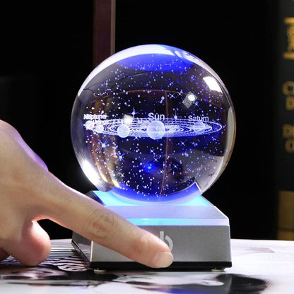 1pc Small 3D Solar System Crystal Ball With LED Base, Night Light For Home Decoration, Gift For Astronomy Lovers - FastZen