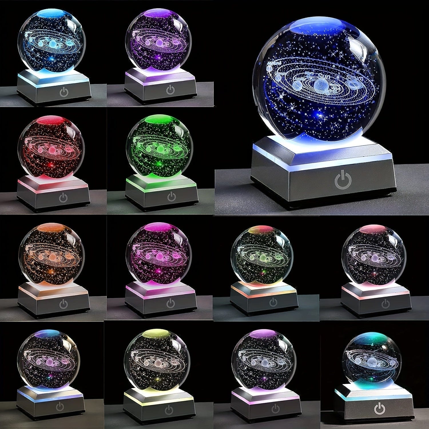 1pc Small 3D Solar System Crystal Ball With LED Base, Night Light For Home Decoration, Gift For Astronomy Lovers - FastZen