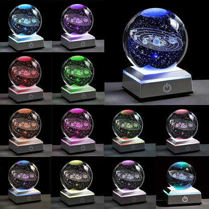 1pc Small 3D Solar System Crystal Ball With LED Base, Night Light For Home Decoration, Gift For Astronomy Lovers - FastZen