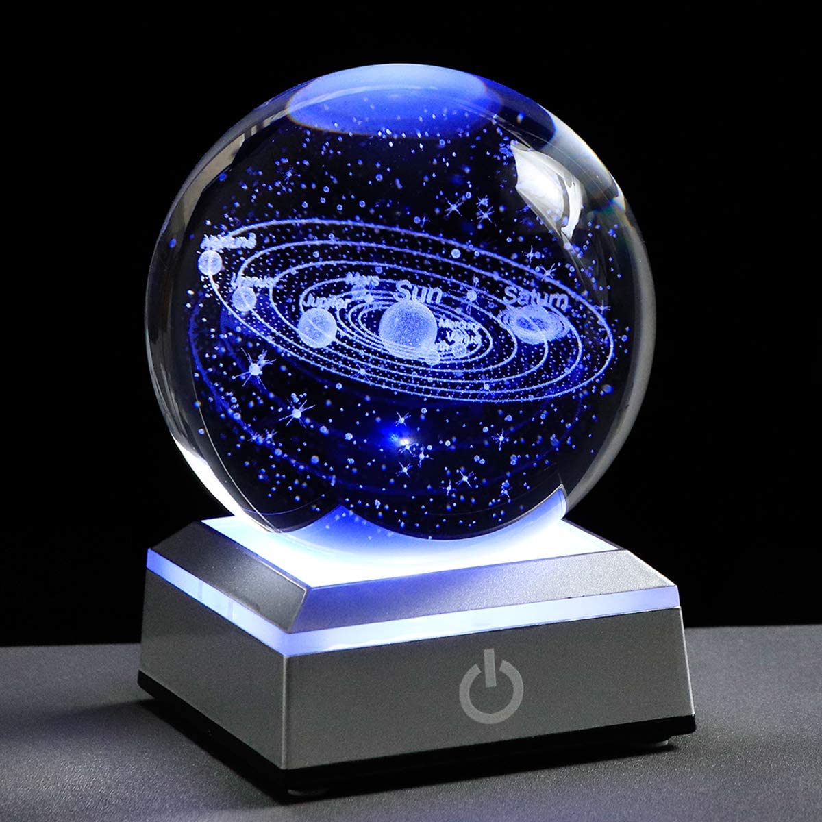 1pc Small 3D Solar System Crystal Ball With LED Base, Night Light For Home Decoration, Gift For Astronomy Lovers - FastZen