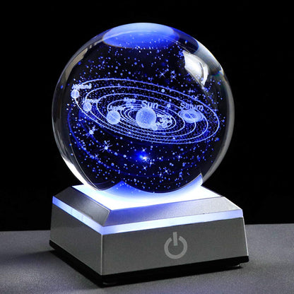 1pc Small 3D Solar System Crystal Ball With LED Base, Night Light For Home Decoration, Gift For Astronomy Lovers - FastZen