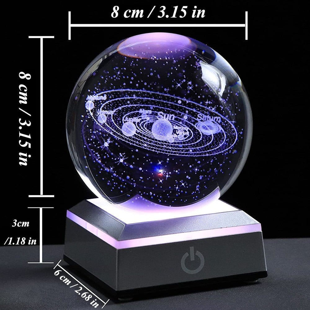 1pc Small 3D Solar System Crystal Ball With LED Base, Night Light For Home Decoration, Gift For Astronomy Lovers - FastZen