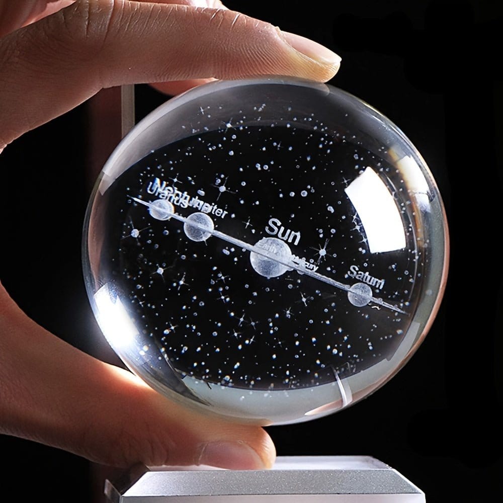 1pc Small 3D Solar System Crystal Ball With LED Base, Night Light For Home Decoration, Gift For Astronomy Lovers - FastZen