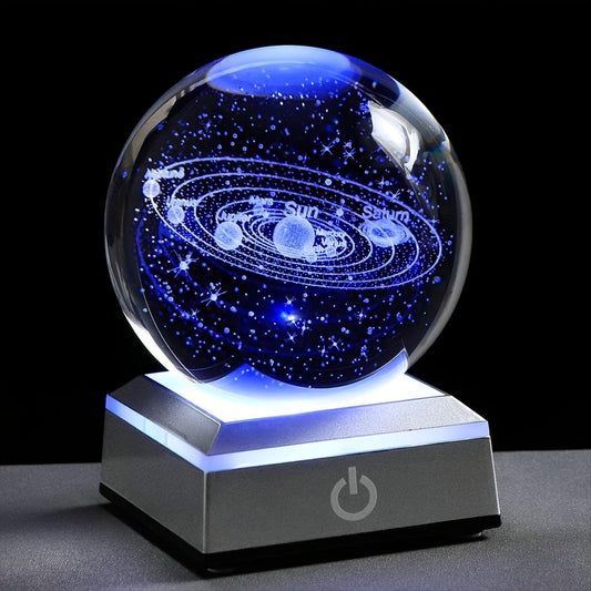 1pc Small 3D Solar System Crystal Ball With LED Base, Night Light For Home Decoration, Gift For Astronomy Lovers - FastZen