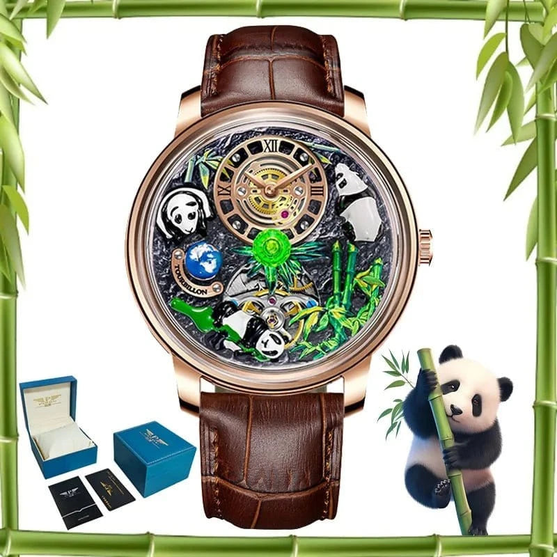 2025 New Panda Series Men’s Mechanical Watch – National Treasure Symbol, Rotating Crystal Ball, 45.5MM Luxury Wristwatch - FastZen
