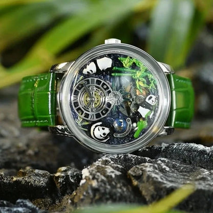 2025 New Panda Series Men’s Mechanical Watch – National Treasure Symbol, Rotating Crystal Ball, 45.5MM Luxury Wristwatch - FastZen