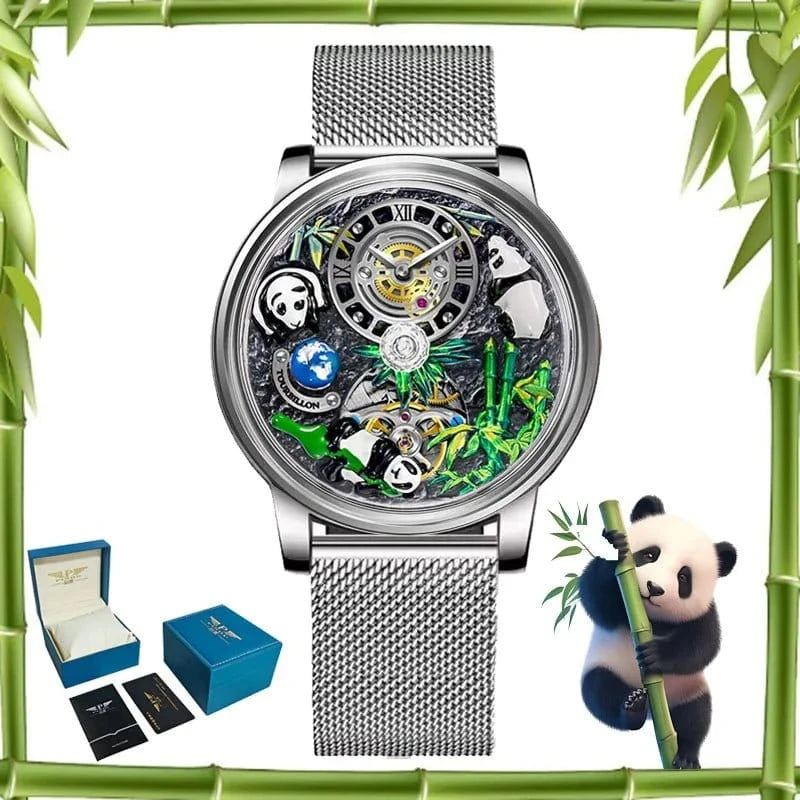2025 New Panda Series Men’s Mechanical Watch – National Treasure Symbol, Rotating Crystal Ball, 45.5MM Luxury Wristwatch - FastZen