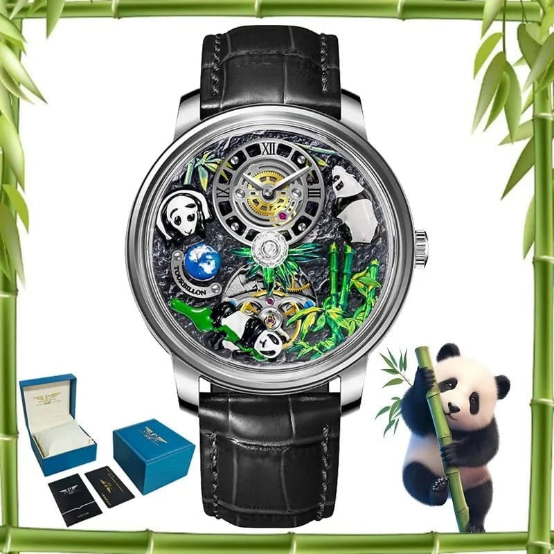 2025 New Panda Series Men’s Mechanical Watch – National Treasure Symbol, Rotating Crystal Ball, 45.5MM Luxury Wristwatch - FastZen