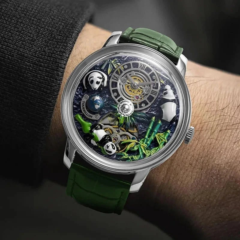 2025 New Panda Series Men’s Mechanical Watch – National Treasure Symbol, Rotating Crystal Ball, 45.5MM Luxury Wristwatch - FastZen