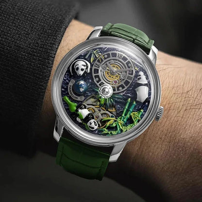 2025 New Panda Series Men’s Mechanical Watch – National Treasure Symbol, Rotating Crystal Ball, 45.5MM Luxury Wristwatch - FastZen