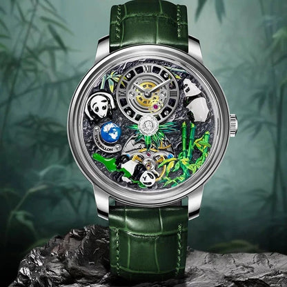 2025 New Panda Series Men’s Mechanical Watch – National Treasure Symbol, Rotating Crystal Ball, 45.5MM Luxury Wristwatch - FastZen