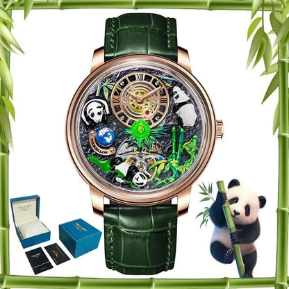 2025 New Panda Series Men’s Mechanical Watch – National Treasure Symbol, Rotating Crystal Ball, 45.5MM Luxury Wristwatch - FastZen